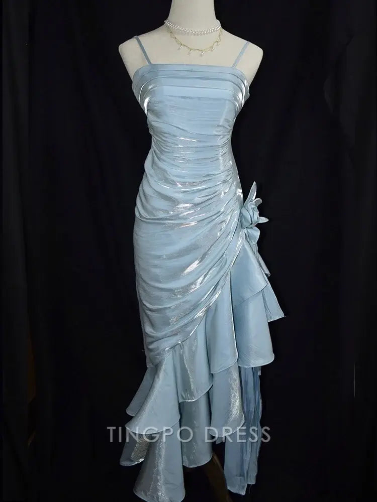 TingPo Wholesale Elegant Vintage Floral Dress Asymmetrical Hem Prom Gown